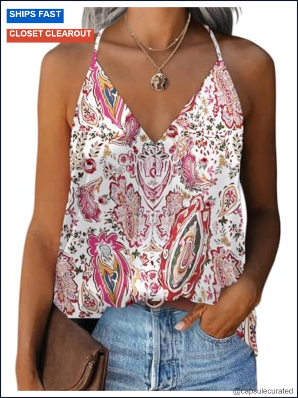 Silk Satin V-Neck Tank Top Adjustable Spaghetti Straps Racerback Cami Blouse